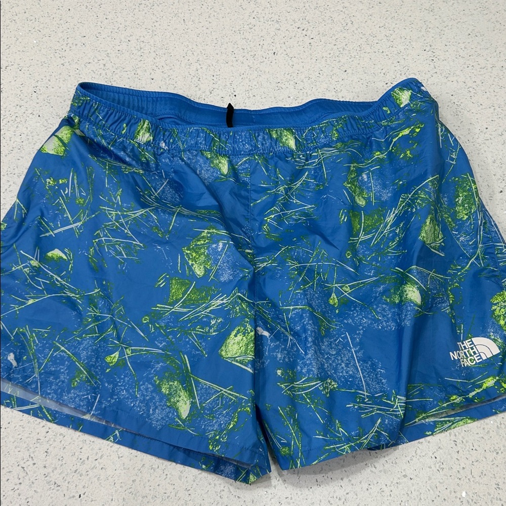The North Face Blue and Green Patterned Shorts